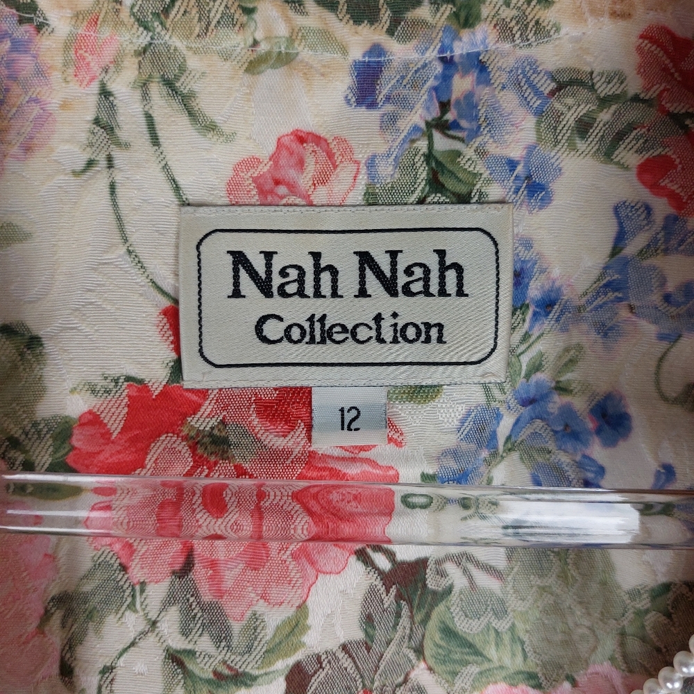 NAH NAH COLLECTION WOMENS VTG CREAM FLORAL TAPESTRY COTTAGECORE BLAZER SIZE 12 - Picture 2 of 7